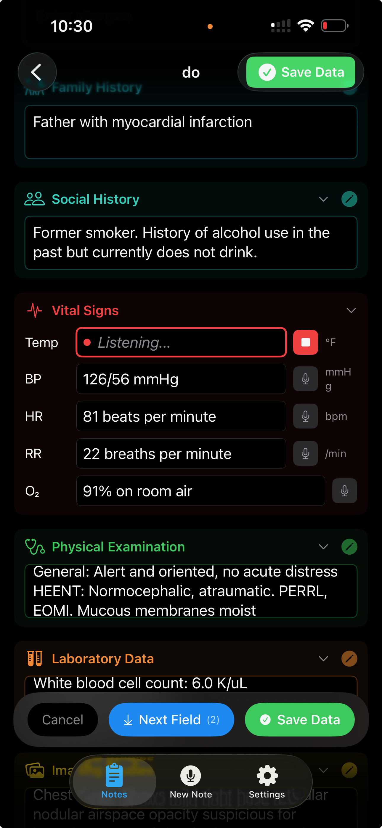 Vitals Editing with Dictation